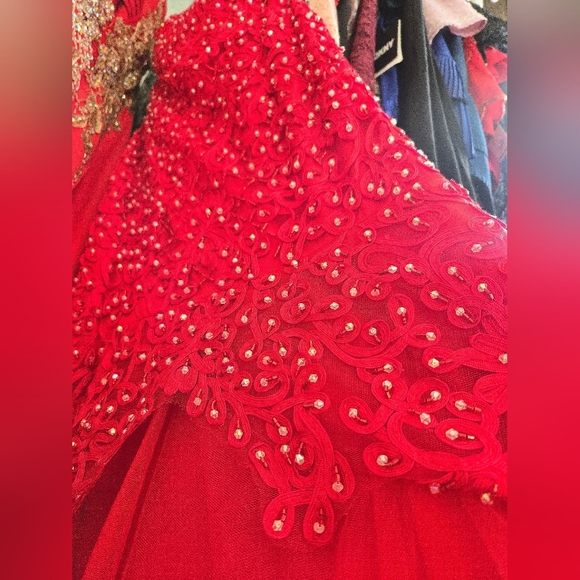 NWT Red Embroidered Mermaid Prom Dress Gown Medium - Picture 3 of 4